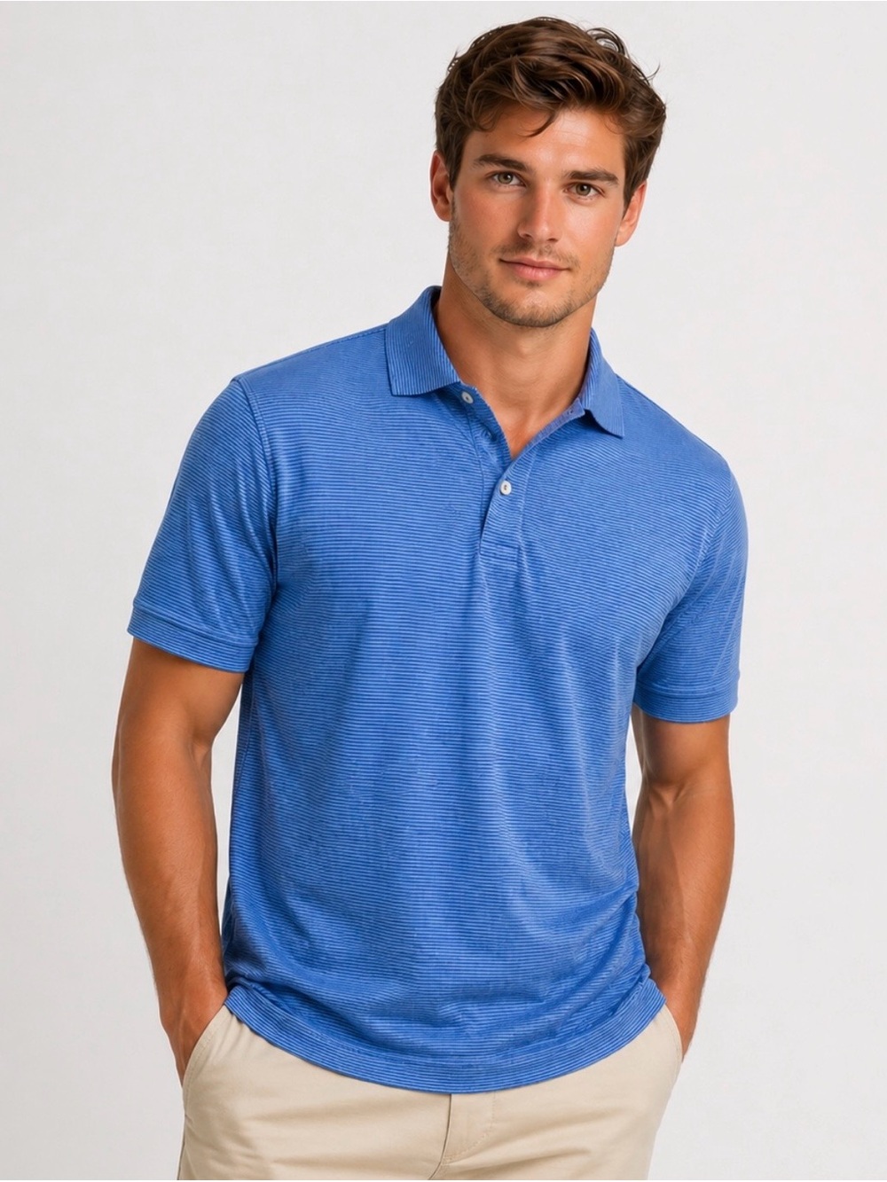 PETER MILLAR Summer Comfort Blue White  Short-Sleeve Polo Golf Shirt Sz M
